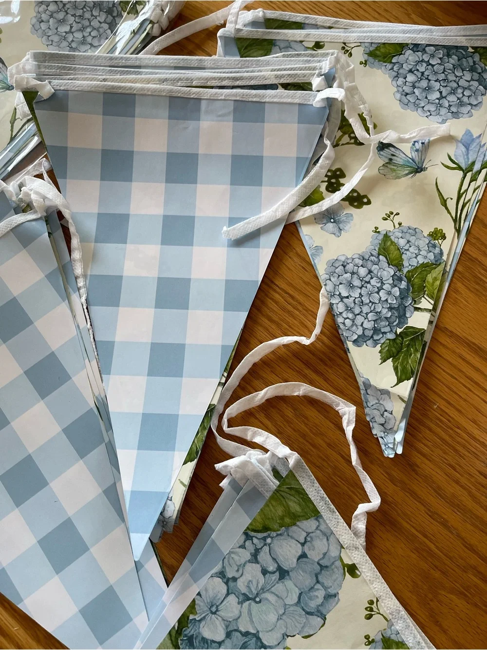 Blue Floral & Gingham Party Bunting Banners. Set of 5- Home Party Supplies🌼